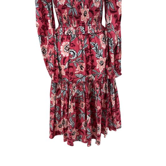 Banjanan Mortiz Dress Midi Smocked Floral Print Cotton Pink Size Small - Picture 11 of 14
